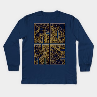 Rome, Italy City Map Typography - Gold Art Deco Kids Long Sleeve T-Shirt